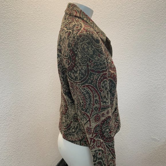 Harve Benard vintage tapestry jacket size 14P green red tan very good condition - Picture 3 of 13